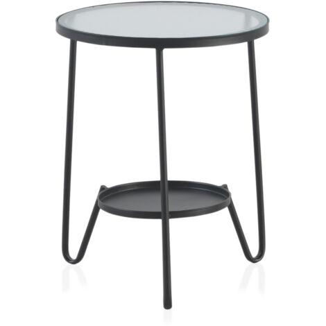 Table d'appoint en métal avec plateau en verre