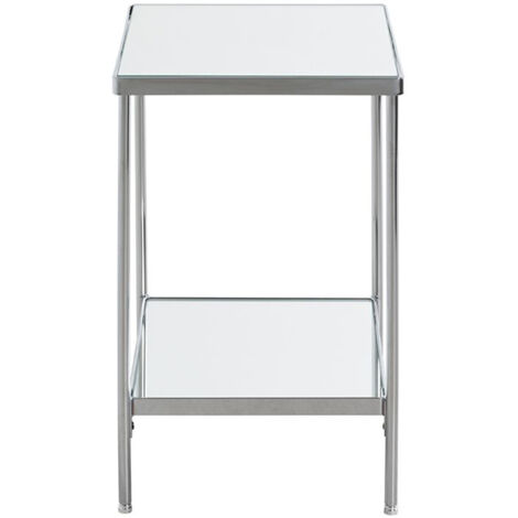 Table d'appoint en métal chromé coloris gris et verre -longueur 29 x profondeur 29 x hauteur 46 cm