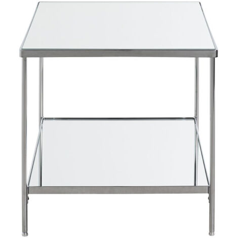 Table d'appoint en métal chromé coloris gris et verre -longueur 45 x profondeur 45 x hauteur 46 cm