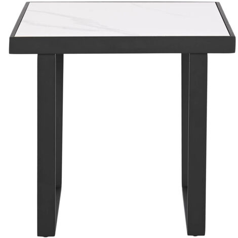 Table d'appoint en métal coloris noir et pierre coloris blanc - longueur 50 x profondeur 50 x Hauteur 50 cm