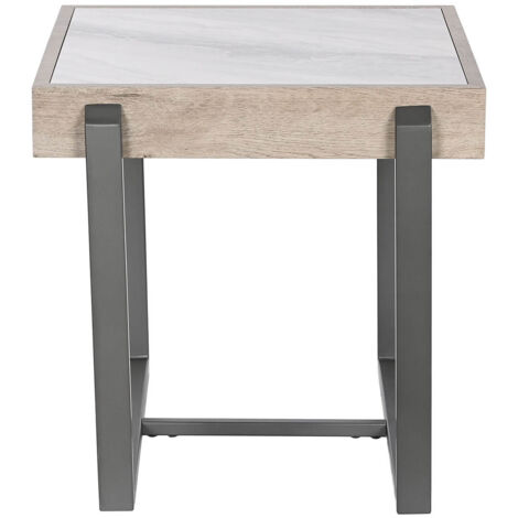 Table d'appoint en métal coloris noir et pierre coloris gris - longueur 50 x profondeur 54 x Hauteur 50 cm