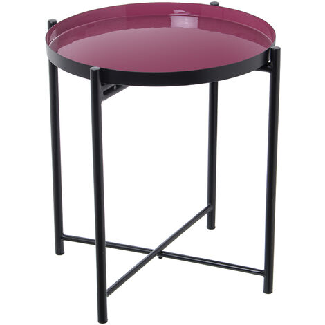 Table d'appoint en métal émaillé rose foncé/noir °50X52 Cm