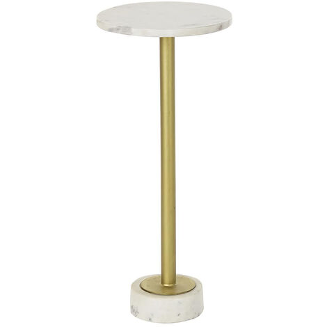 Table d'appoint en métal et marbre coloris doré /blanc - diamètre 27 x hauteur 62 cm -PEGANE-
