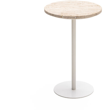 Table d'appoint en métal et travertin ø35cm - Beige - Rito