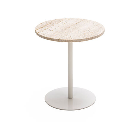 Table d'appoint en métal et travertin ø40cm - Beige - Rito