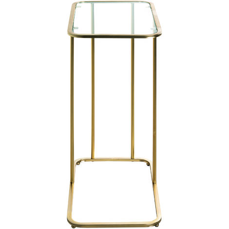 Table d'appoint en métal laqué or et verre trempé - Longueur 45 x Hauteur 65 x Profondeur 30 cm -PEGANE-