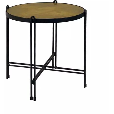 Table d'appoint en métal noir avec plateau rond et doré - ORO 8806