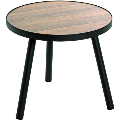 Table d'appoint en métal noir et MDF chêne - Diamètre 40 x Hauteur 36 cm -PEGANE-