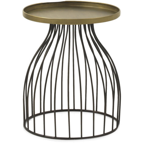 Table d'appoint en métal noir et plateau doré