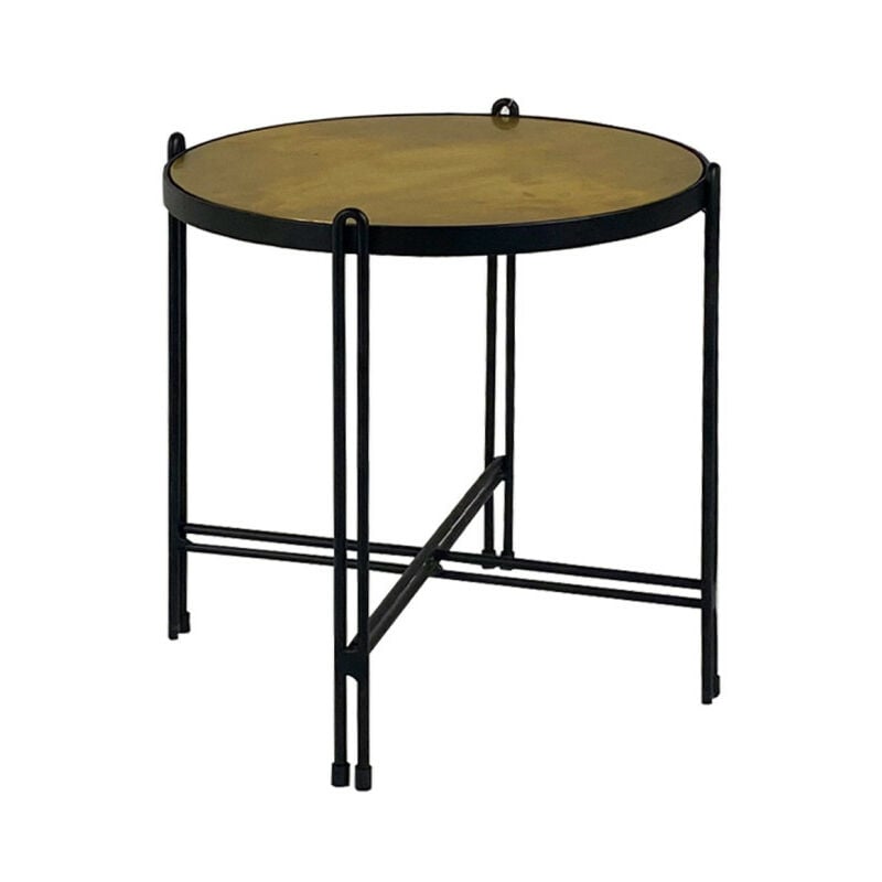 table d'appoint en métal noir avec plateau rond et doré - oro 8806