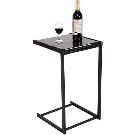 Table d’appoint en rotin brun table basse table d'ordinateur avec verre à une profondeur de 5 mm