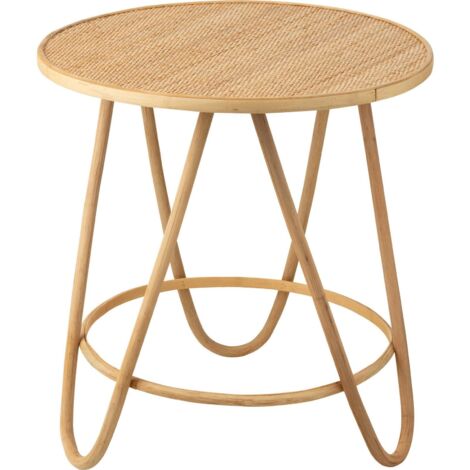 Table d'appoint en rotin naturel style bohème raffiné - Naturel bois clair et rotin