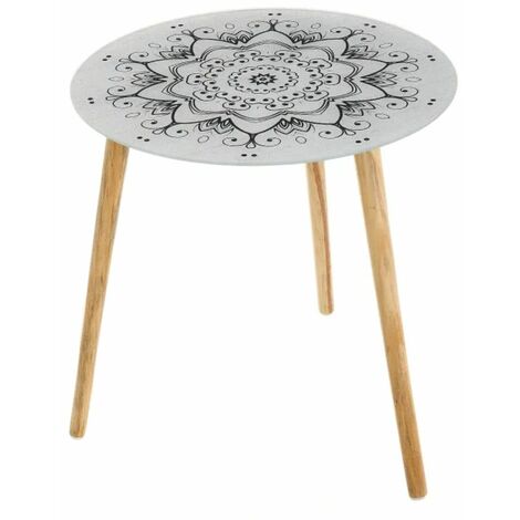 Table d'appoint en verre blanche Mandala