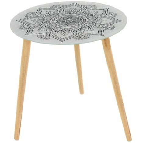 Table d'appoint en verre blanche Mandala