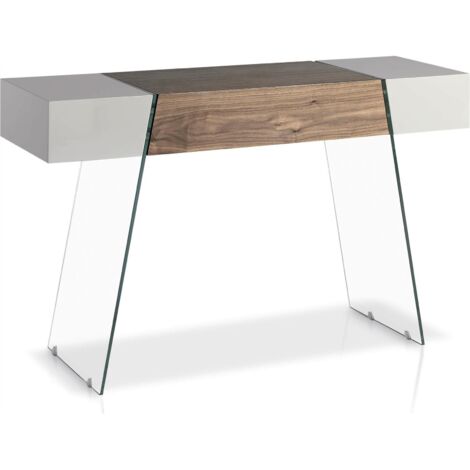Table d'appoint en verre bois superpose laqué - Noyer, gris perle