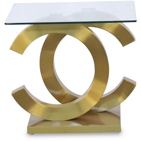 Table d'appoint en verre et acier doré mat +91189+91190 55X55X50 Cm, température du verre : 8 mm