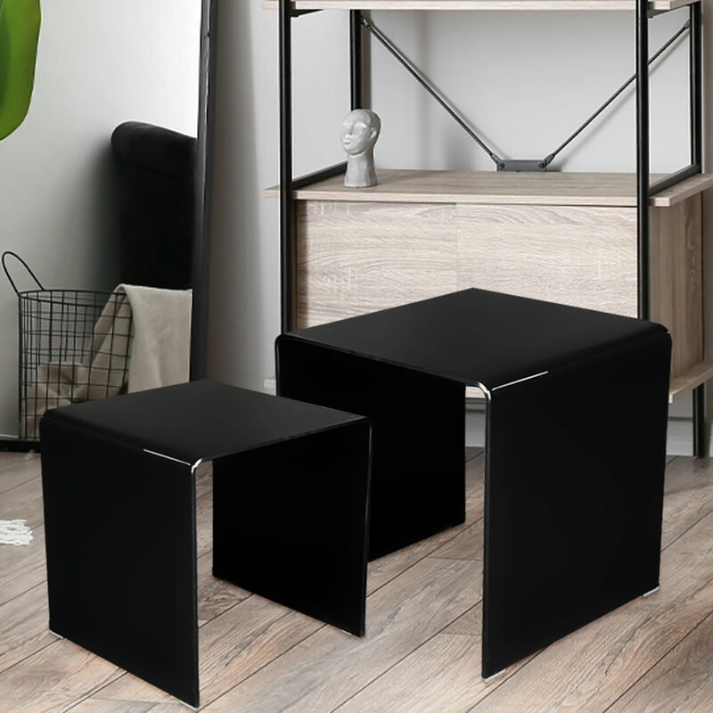 table d'appoint ensemble de table table de salon moderne verre noir table basse 2 pièces noir, capacité de charge 15 kg, épaisseur du verre 1 cm, h