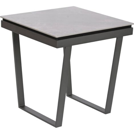 Table d'appoint épurée en métal gris et pierre - Gris minérale métallisée