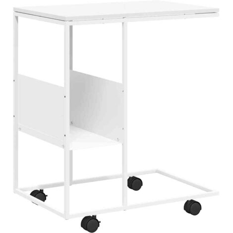 Table d'appoint et bout de canapé - Table Café et roues Blanc 55x36x63,5 cm Bois d'ingénierie BV376021 - BonneVie