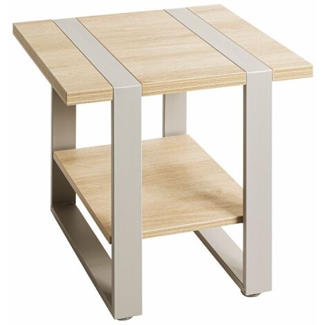 Table d'appoint étagère coloris Chêne naturel et métal gris - Longueur 45 x Profondeur 45 x Hauteur 45 cm