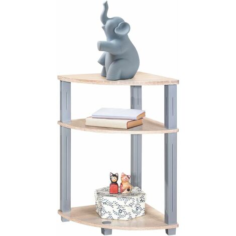 Table d'appoint etagère d’angle 3 niveaux etagère bibliothèque de rangement en mdf naturelle