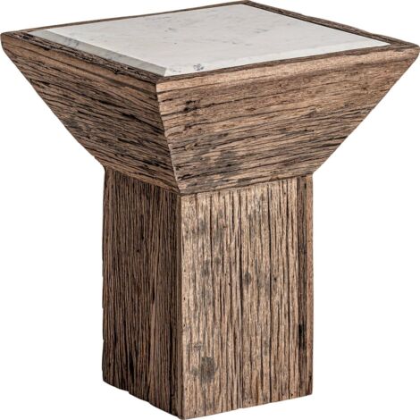 Table d'Appoint Éthnique en Bois Recyclé Samsun - Bois vieilli naturel avec touches de blanc