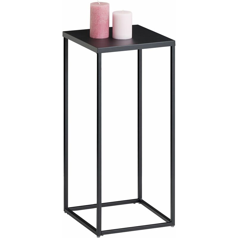 idimex - table d'appoint flora sellette bout de canapé style industriel, plateau carré de 30 x 30 cm et structure en métal de coloris noir - noir/noir