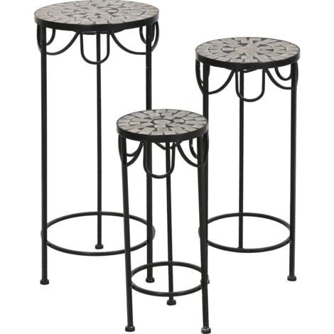 Table d'appoint forgée multicolore pour extérieur - Mosaïque multicolore noir et beige