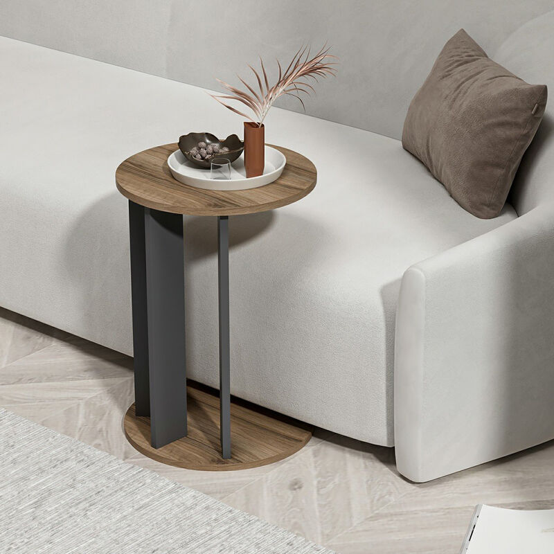 [en.casa] - Table d'appoint Frederiksberg ronde effet noyer / anthracite