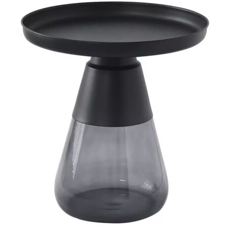 Table d'appoint H. 53 cm verre trempé noir fumé et métal noir - SHURI
