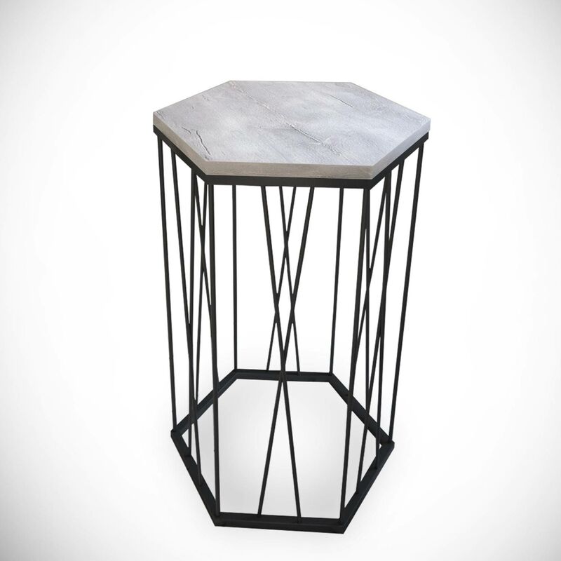 table d'appoint hexagonale supellex bois chêne clair et métal noir - chêne clair