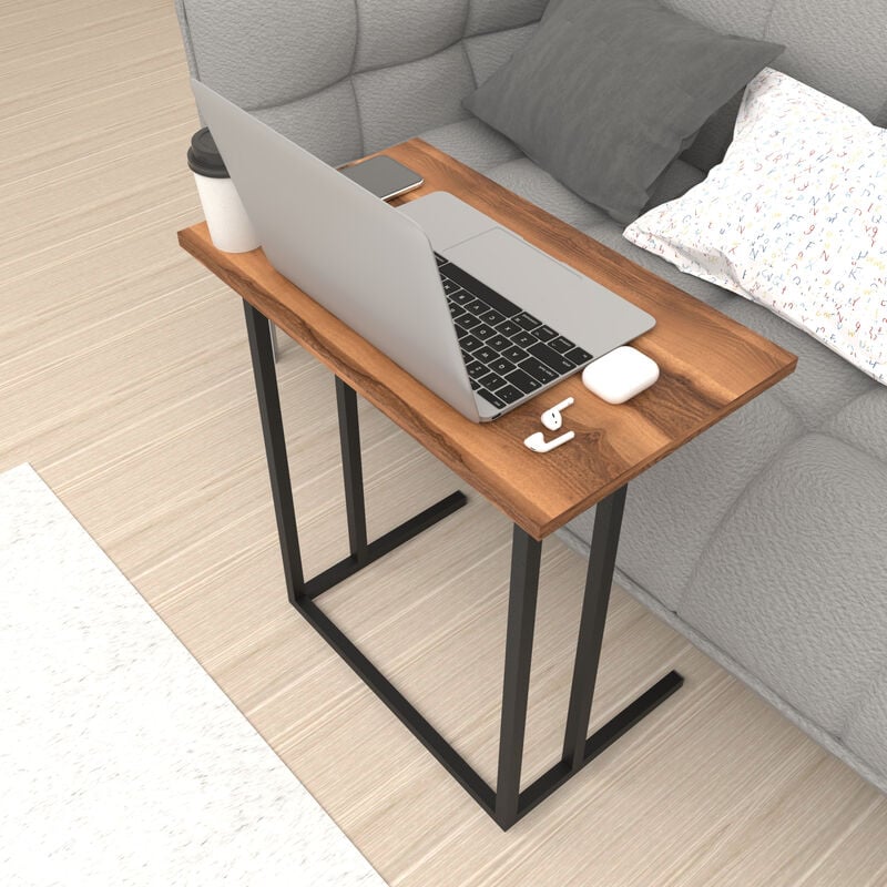 table de support bas idéal pour le canapé avec cadre noir et différentes couleurs surface couleur : effet de chêne de noix