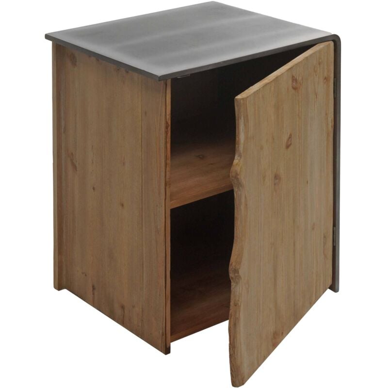 Table d'appoint HHG 598, commode table de nuit armoire, bois massif industriel mvg 60x50x40cm, naturel avec aspect métal