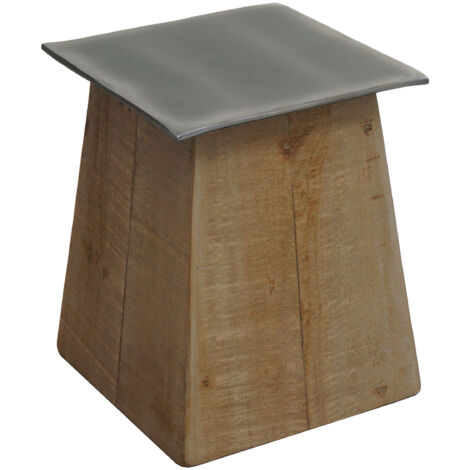 Table d'appoint HWC-L76b - Table de fleur - bois massif industriel certifié MVG 45x36x36cm - naturel avec aspect métal