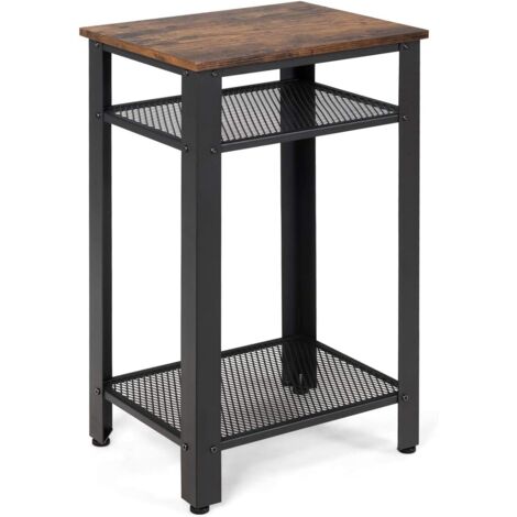Table d'appoint industriel, étagère en treillis pour rangement, pied ajustable, armature métallique