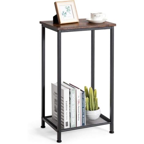 Table d'appoint industriel, étagère en treillis pour rangement, pied ajustable,armature métallique