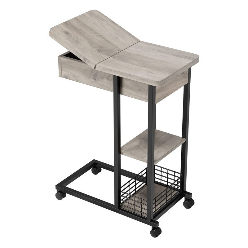 Table d'appoint industrielle en forme de c, avec roulettes, 75 x 60 x 35 cm, mobile et étroite, à 3 niveaux, pour ordinateur portable à café