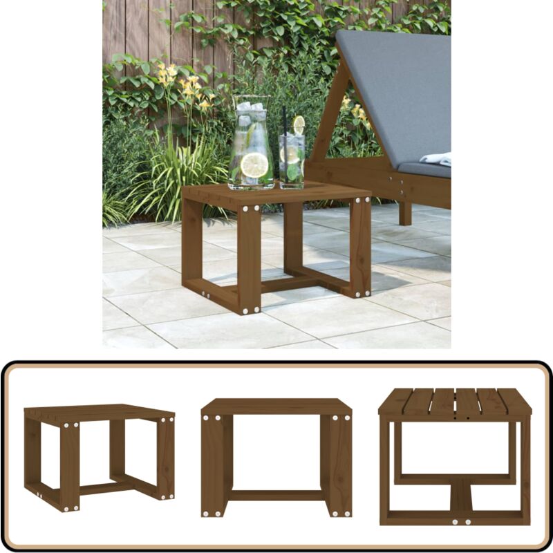 Table d'appoint jardin marron miel 40x38x28,5cm bois massif pin - Table D'appoint Jardin - Table Extérieure - Mobilier De Jardin - Table En Bois