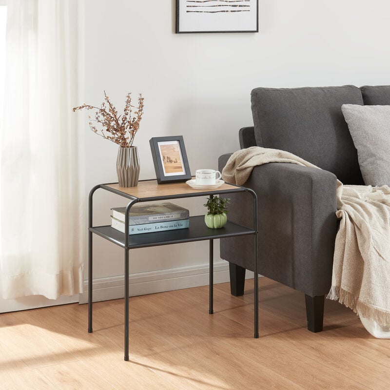[en.casa] - Table d'appoint Krødsherad avec plateau rectangulaire et étagère métal mdf 55 x 51 x 36 cm noir effet chêne