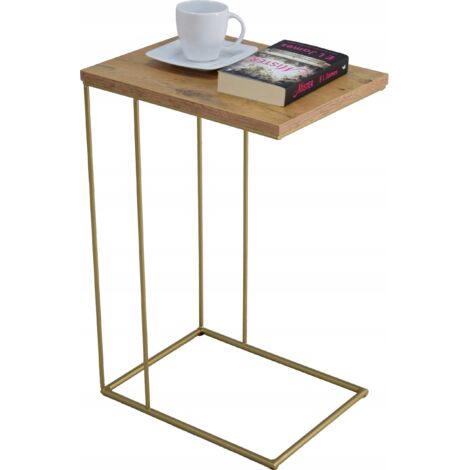 Table d'appoint Lancelot en fil de fer et chêne doré