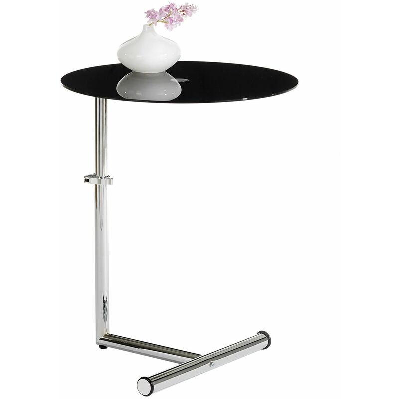 Idimex - Table d'appoint leonie bout de canapé rond table à café table basse hauteur réglable, en métal chromé et verre trempé noir - Noir