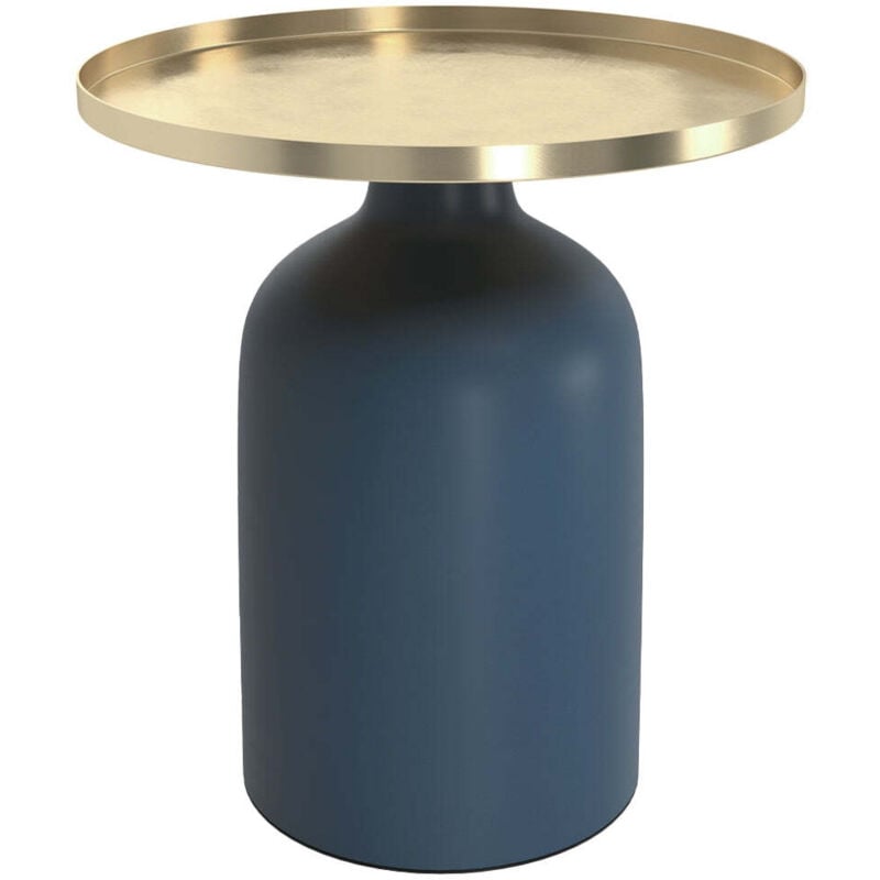 Rendez-vous Déco - Table d'appoint ronde en métal bleu et laiton D45 cm - lyne