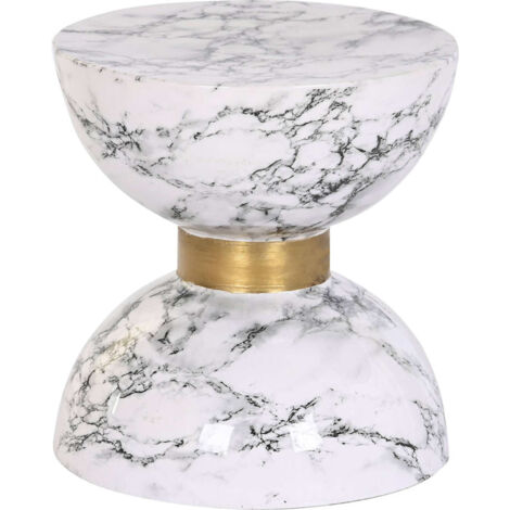 Table d'appoint marbre blanc élégante et moderne - Marbre blanc avec garniture dorée