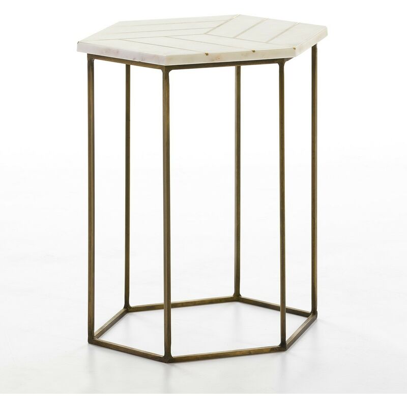 Les Tendances - Table d'appoint marbre blanc et métal doré Gena