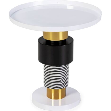 Table d'appoint métal blanc noir doré style moderne chic - Blanc noir doré