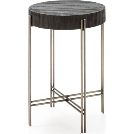 Table d'appoint métal bois finition nickel et noir design élégant - Bois foncé et métal nickel noir