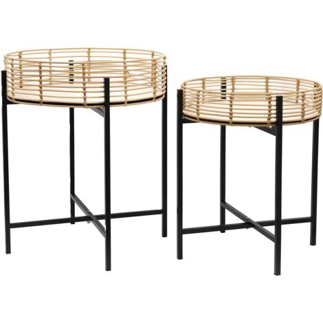 Table d'appoint métal et imitation rotin (Lot de 2)