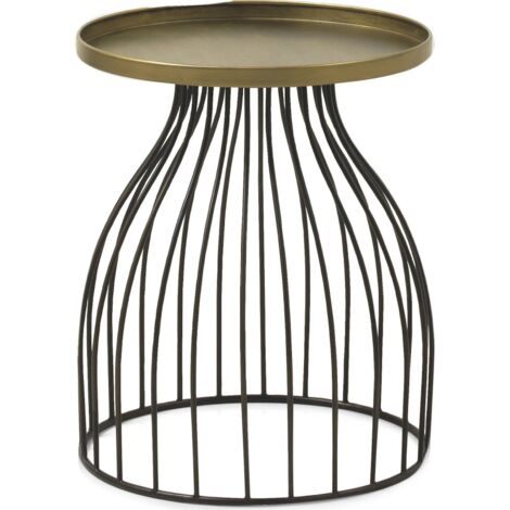Table d'appoint métal noir et plateau doré élégant - Noir métal et doré antique
