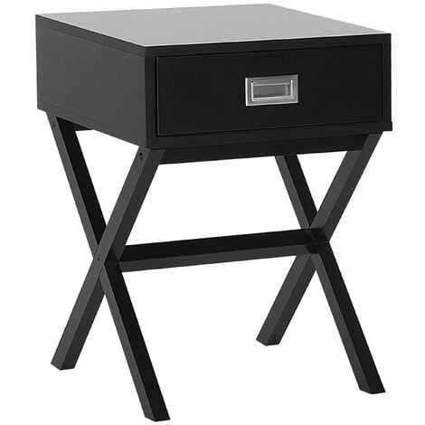 Table d'Appoint Moderne avec Tiroir fabriqué en Panneau à Particule et en Bois de Pin Noir 55 cm de Hauteur Beliani - Noir