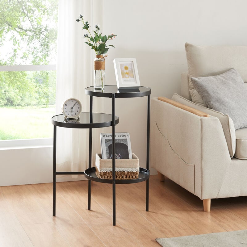 [en.casa] - Table d'appoint Mölndal avec 3 plateaux métal 70 x 58 x 37 cm noir